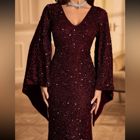 Luxe V neck champagne bell formal evening party prom wedding gown dress - Picture 10 of 15